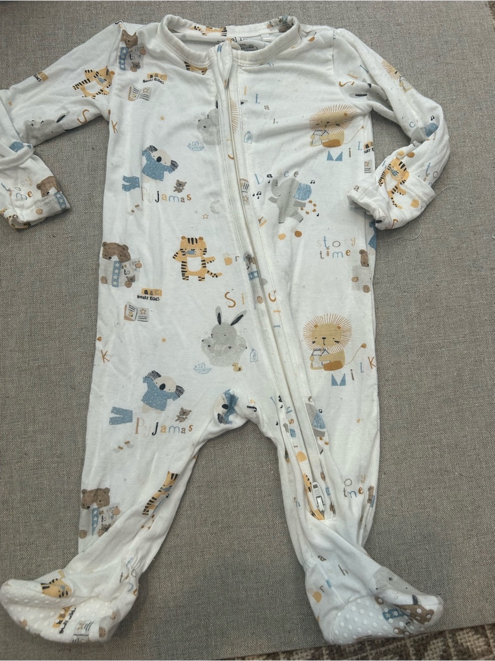 Cream Animal Print Footed One-Piece